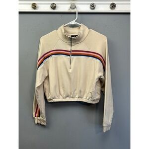 PS / LA Sweatshirt Womens Medium Cream Rainbow Stripe Cropped Quarter Zip Mock